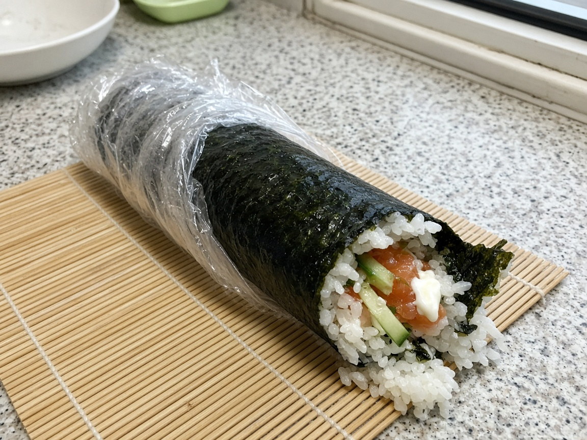 Uncut nori rolls on a bamboo mat in the Southern River kitchen