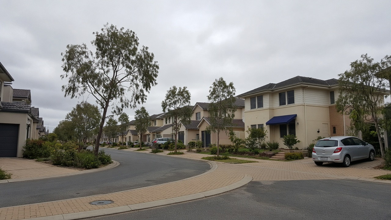 Walkingdale Promenade, pale brick houses and a suburban street